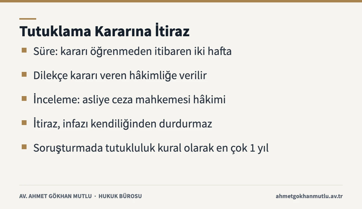 Uyuşturucu davasında sulh ceza hâkimliğinin tutuklama kararına itiraz süresi ve mercisini özetleyen kart