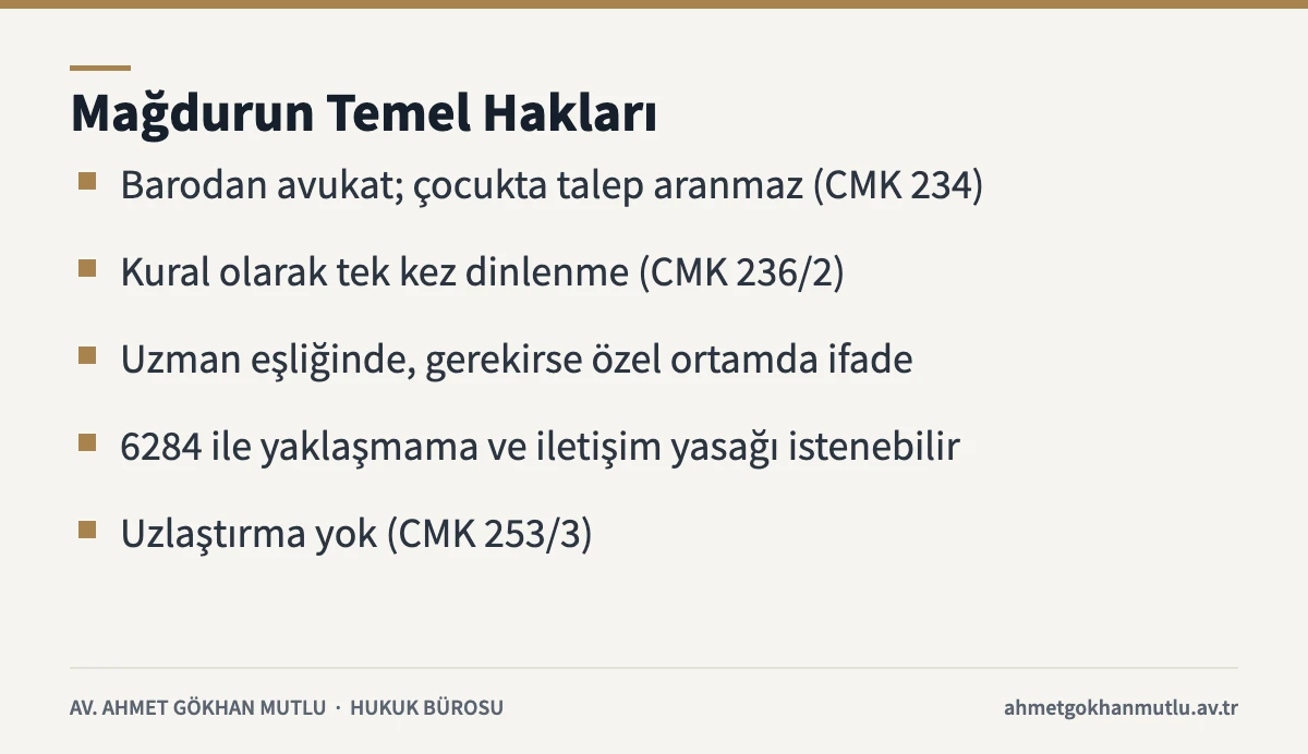 Cinsel suç mağdurunun avukat, ifade ve koruma tedbiri hakları