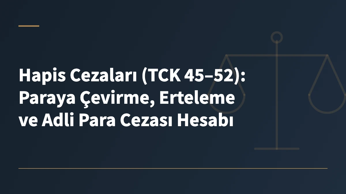 Hapis Cezaları (TCK 45–52): Paraya Çevirme, Erteleme ve Adli Para Cezası Hesabı