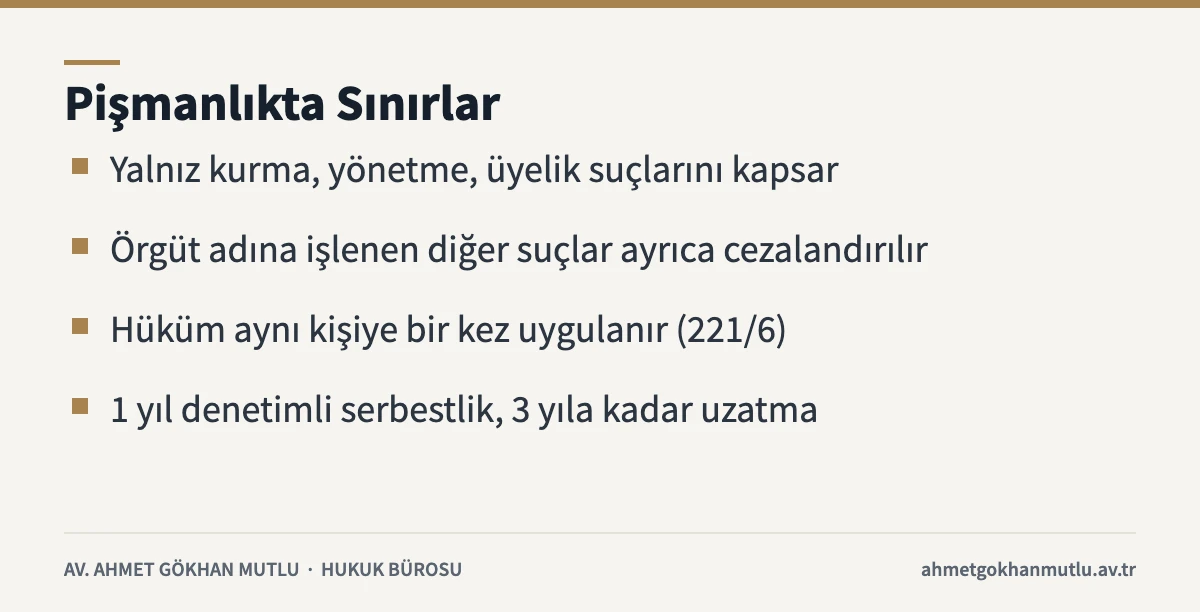 TCK 221 etkin pişmanlığın kapsamını ve sınırlarını özetleyen kart