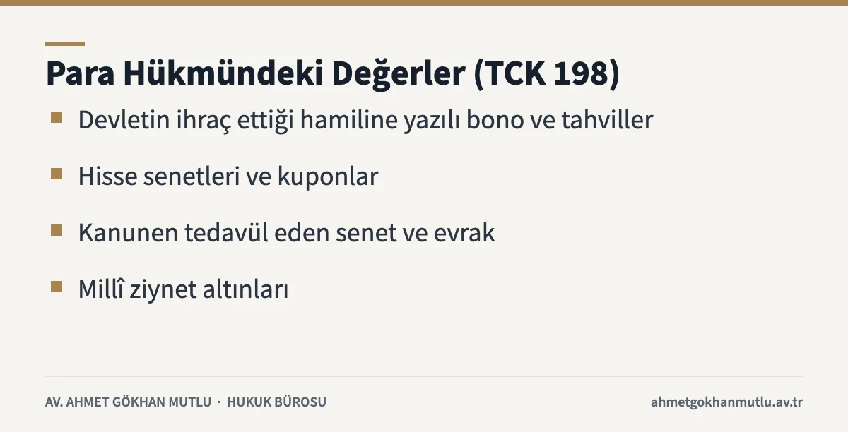 Parada sahtecilik suçu kapsamında para hükmündeki değerler: TCK 198