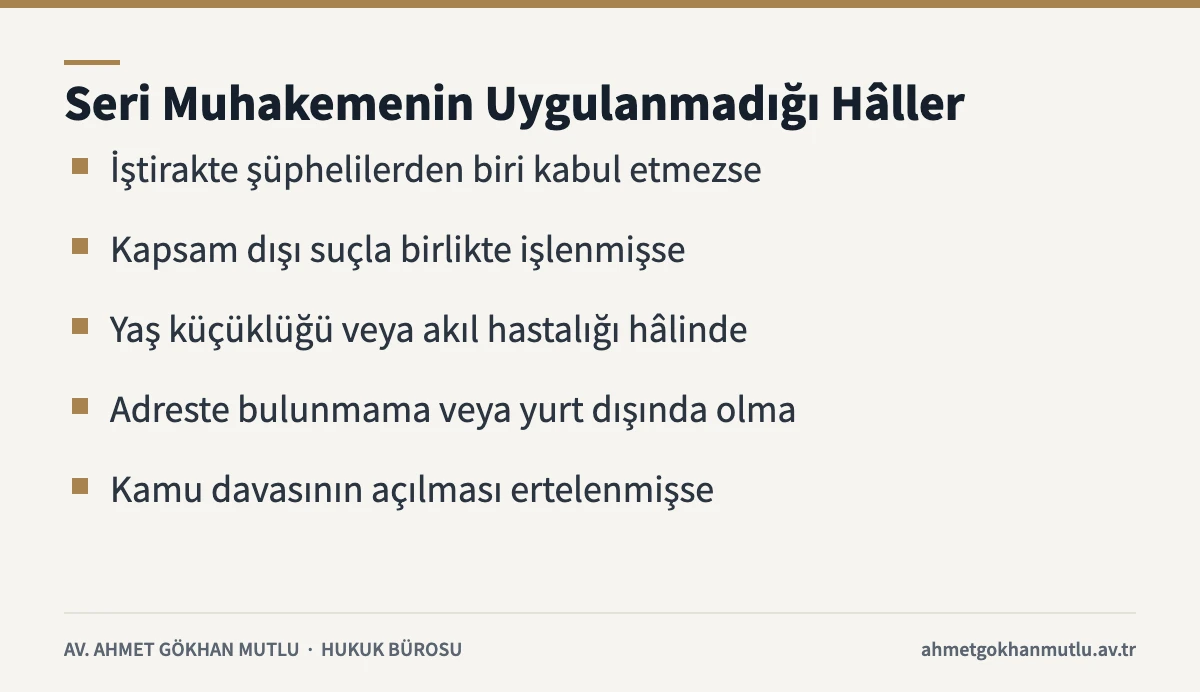 Seri muhakeme usulünün uygulanamadığı durumlar