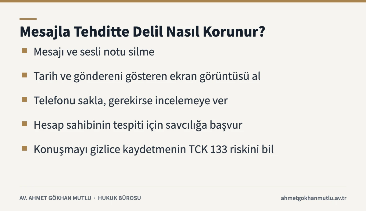 Mesajla yapılan tehdit suçunda delillerin korunmasına ilişkin bilgi kartı