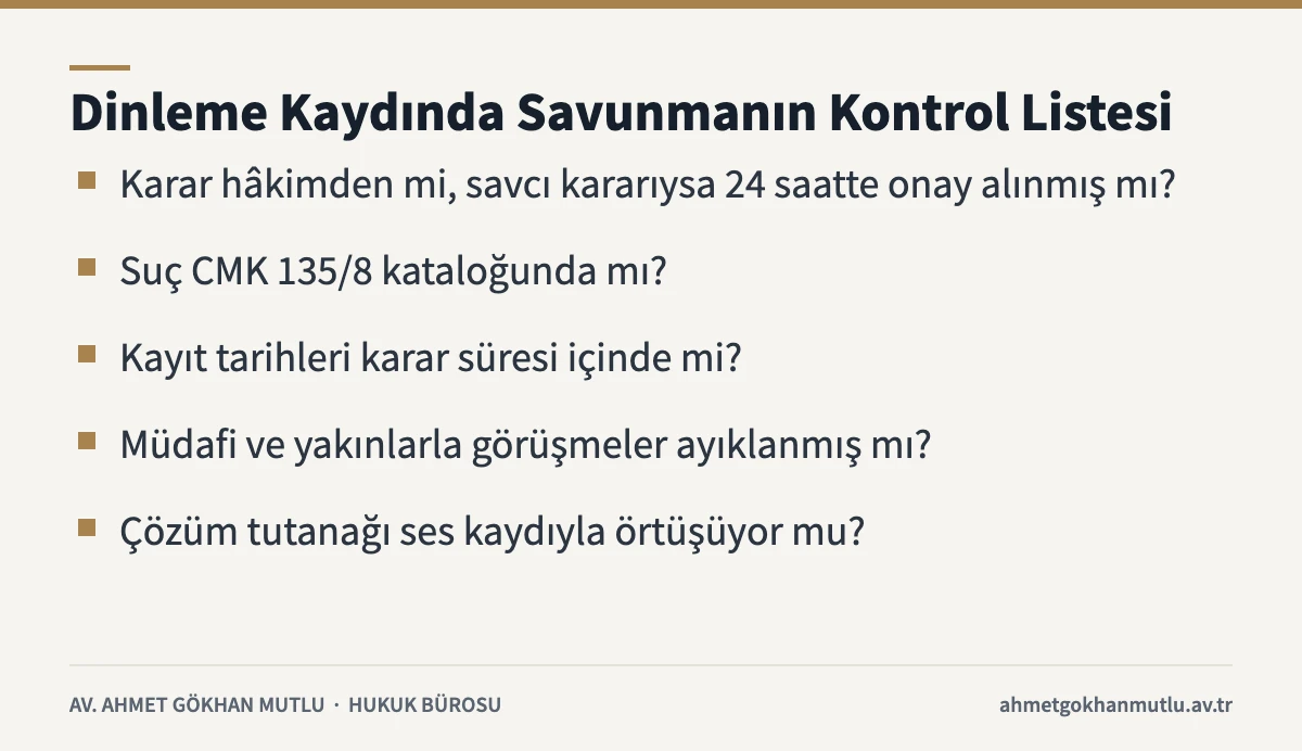 Telefon dinleme kayıtlarının hukuka uygunluğunu denetlemek için beş maddelik kontrol listesi
